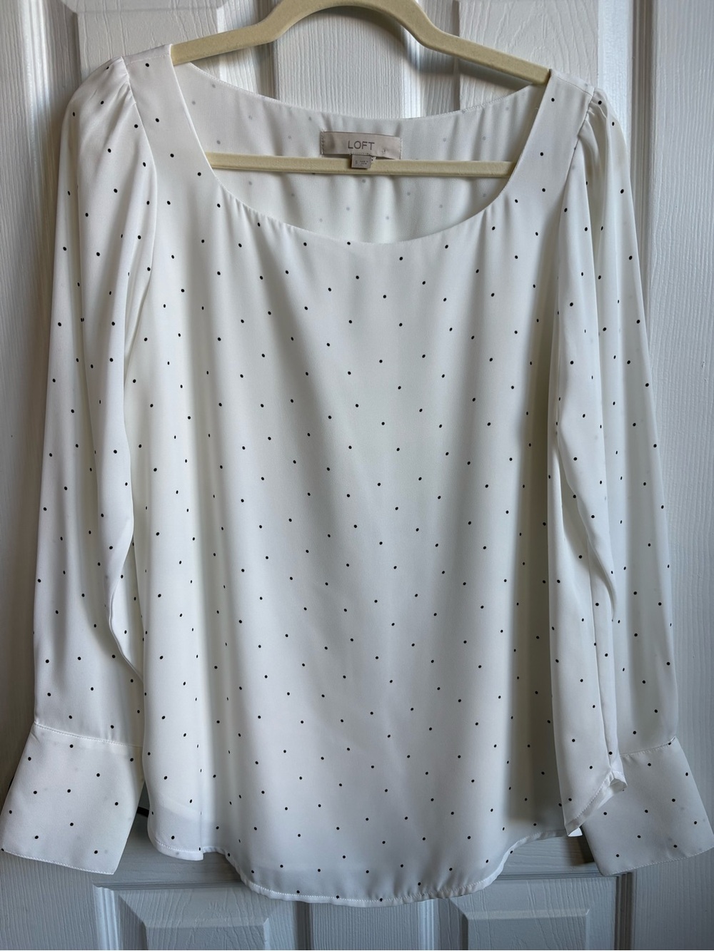 LOFT White & Black Polka Dot Long-Sleeve Blouse, Size Small